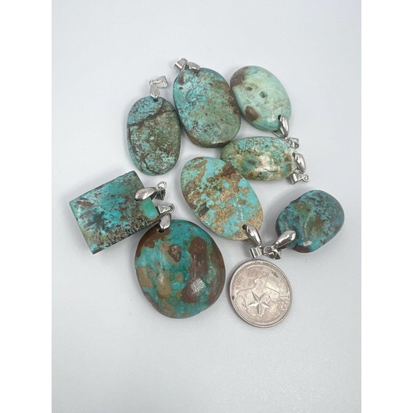 8 Natural Persian Turquoise Pendants Metal Stainless Steel Hook Bulk Lot - Picture 6 of 11